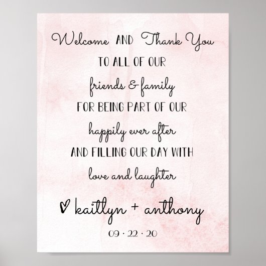 Modern Watervorst Huwelijks Welkom & Bedank Bord Poster (Voorkant)