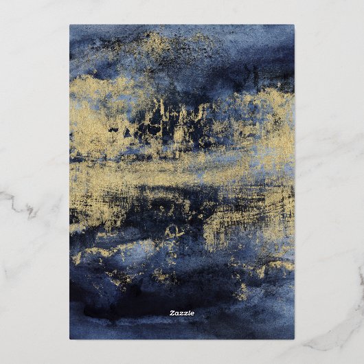 Modern Wave abstract gouden middernacht blauwe bru Folie Uitnodiging (Achterkant)