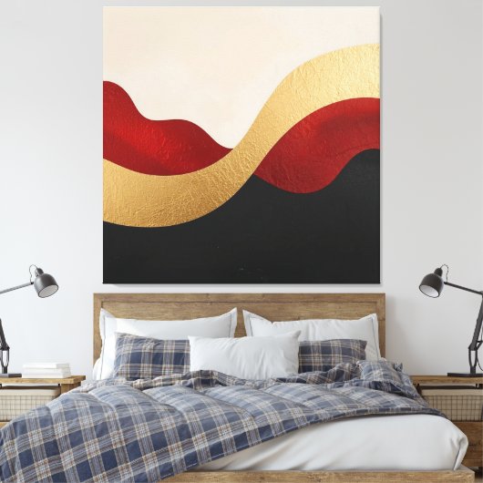 Modern Wave Gold Red Black  Canvas Afdruk (Insitu (Slaapkamer))