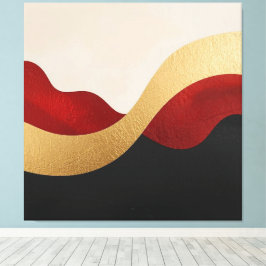 Modern Wave Gold Red Black  Canvas Afdruk