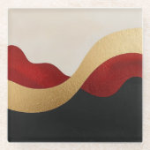 Modern Wave Gold Red Black  Glazen Onderzetter (Voorkant)