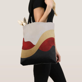 Modern Wave Gold Red Black Tote Bag