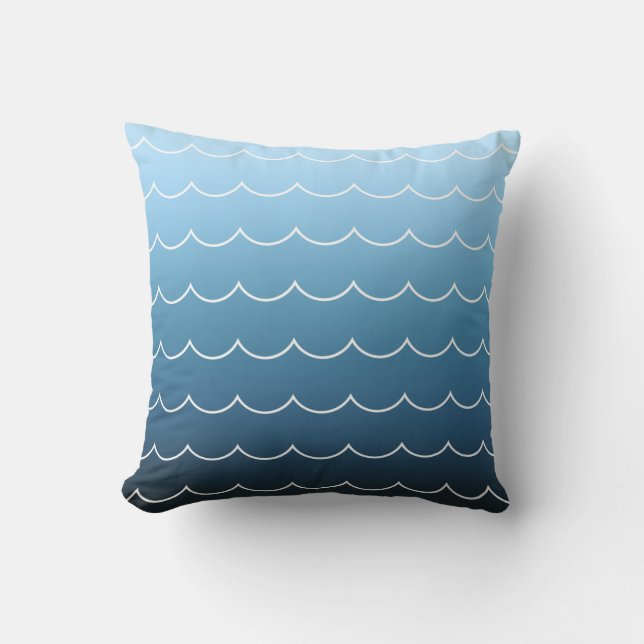 Modern Wave Pattern Lichtblauw naar Navy Gradient Kussen (Voorkant)