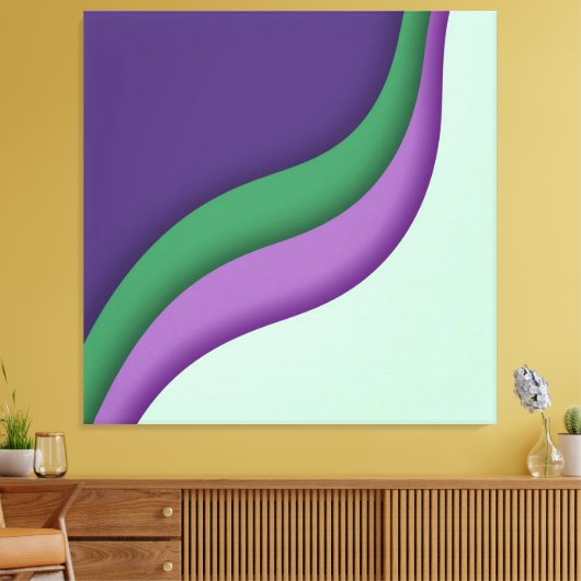 Modern Wave Purple Green  Canvas Afdruk (Insitu (Woonkamer))