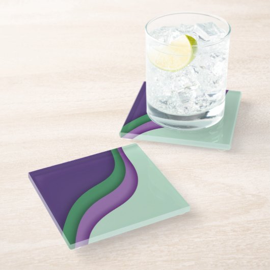 Modern Wave Purple Green  Glazen Onderzetter (Schuin)