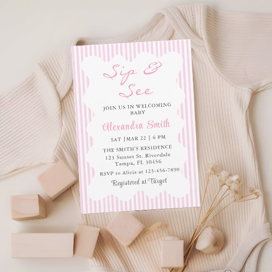 Modern Wave Sip & See Baby Girl Douche Uitnodiging