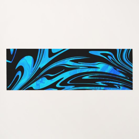 Modern Wave Swirl Aqua Black Yogamat (Achterkant (horizontaal))