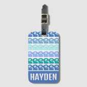 Modern Waves Pattern in Blues Gepersonaliseerd Bagagelabel (Voorkant (verticaal))