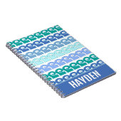 Modern Waves Pattern in Blues Gepersonaliseerd Notitieboek (Rechterzijde)
