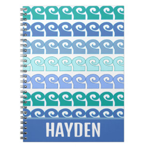 Modern Waves Pattern in Blues Gepersonaliseerd Notitieboek