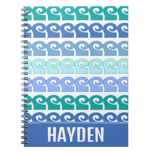 Modern Waves Pattern in Blues Gepersonaliseerd Notitieboek (Voorkant)