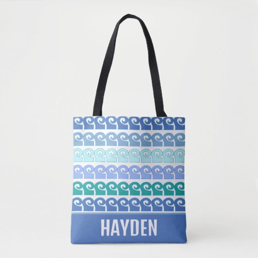 Modern Waves Pattern in Blues Gepersonaliseerd Tote Bag (Voorkant)