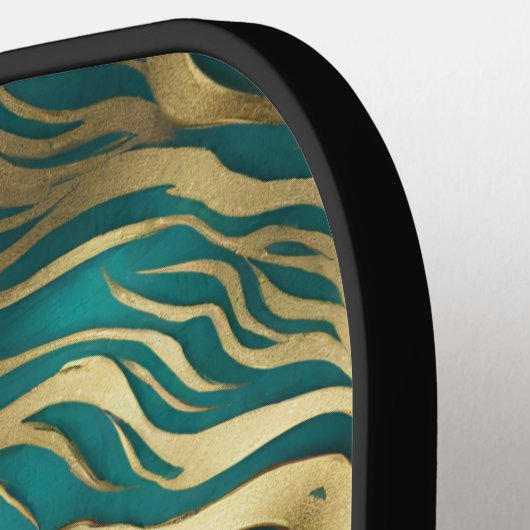 Modern Waves Turquoise Blauwgroen Blauw Gepersonal Pickleball Paddle (Links Detail)