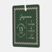 Modern Wavy Baby-naamscript Geboortestatistieken F Metalen Ornament (Voorkant links)