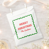 Modern Wavy Border Rood & Groen Kerstfeest Bedankzakje (Geknipt)