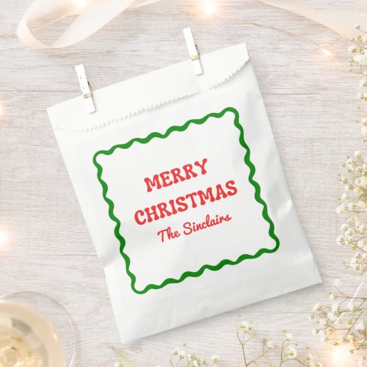 Modern Wavy Border Rood & Groen Kerstfeest Bedankzakje (Geknipt)