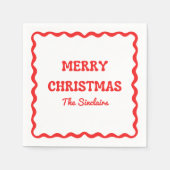 Modern Wavy Border Trendy Red Christmas Party Servet (Voorkant)