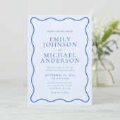 Modern Wavy Bright Blue & Soft Blue Wedding Invita Kaart (Staand voorkant)