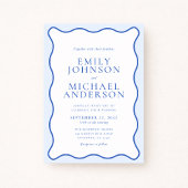 Modern Wavy Dual Blue Wedding Invitation Kaart