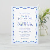 Modern Wavy Dual Blue Wedding Invitation Kaart (Staand voorkant)