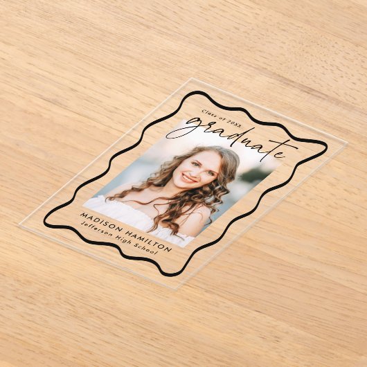 Modern Wavy Lijst Acryl Afstuderen Aankondiging (Laagn)