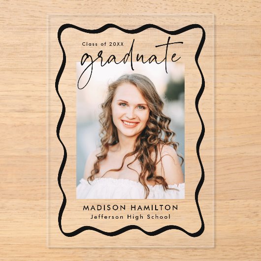 Modern Wavy Lijst Acryl Afstuderen Aankondiging (Voorkant)