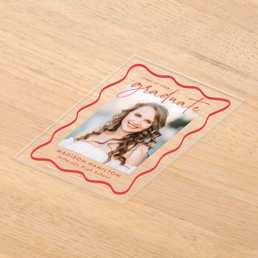 Modern Wavy Lijst Acryl Afstuderen Aankondiging (Laagn)