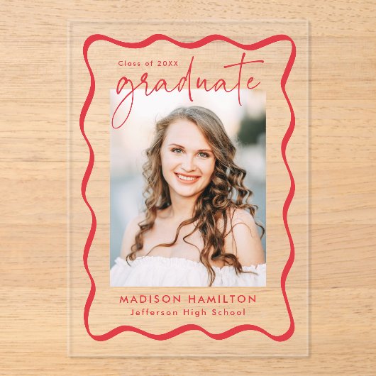 Modern Wavy Lijst Acryl Afstuderen Aankondiging (Voorkant)