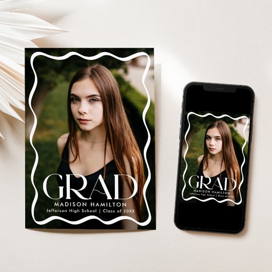 Modern Wavy Lijst Afstudeerder 2 Foto Afstuderen Aankondiging