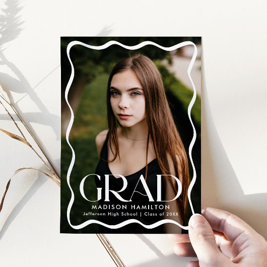 Modern Wavy Lijst Afstudeerder 2 Foto Afstuderen Aankondiging