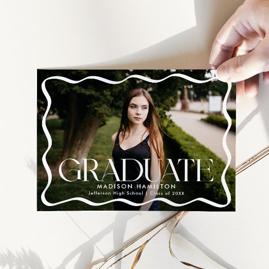 Modern Wavy Lijst Afstuderen 2 foto Afstuderen Aankondiging