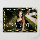 Modern Wavy Lijst Afstuderen 2 foto Afstuderen Folie Uitnodiging (Voorkant)