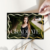 Modern Wavy Lijst Afstuderen 2 foto Afstuderen Folie Uitnodiging