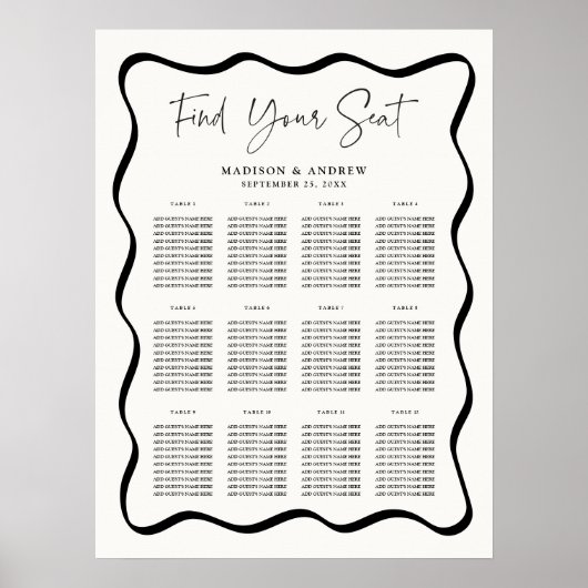Modern Wavy Lijst Cream Trouwstoel Grafiek Poster (Voorkant)