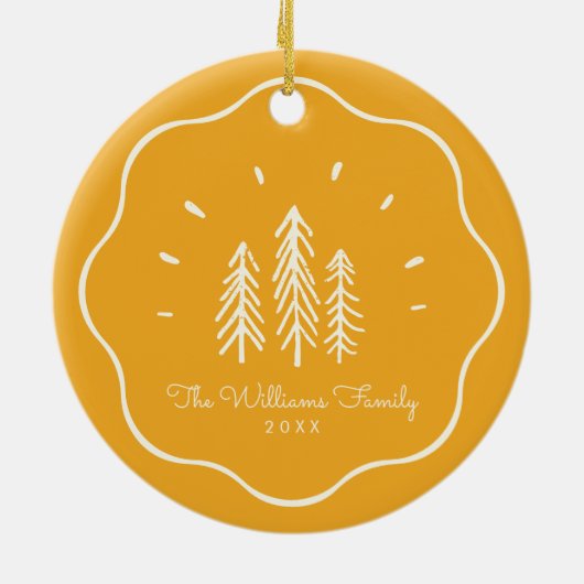 Modern Wavy Lijst Familie Foto Retro Geel Keramisch Ornament (Achterkant)