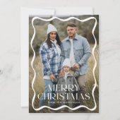 Modern Wavy Lijst Vrolijk Kerstfeest 3 Foto Feestdagenkaart (Voorkant)