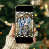 Modern Wavy Lijst Vrolijk Kerstfeest 3 Foto Feestdagenkaart