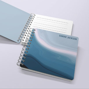 Modern Wavy Ocean Blue Waterverf Monogram Notitieboek