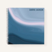 Modern Wavy Ocean Blue Waterverf Monogram Notitieboek (Voorkant)