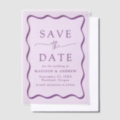 Modern Wavy Paarse Lijst bruiloft Save the Date Vellum Uitnodigingen (Offset)