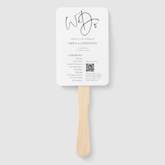Modern We delen foto's QR-code huwelijksprogramma Handwaaier (Voorkant)