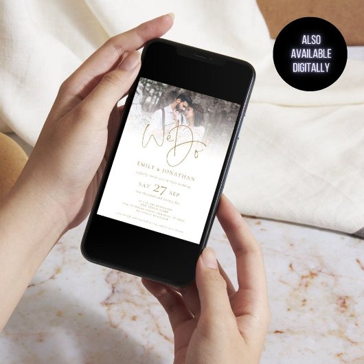 Modern We doen gouden tekst QR-code foto bruiloft Kaart