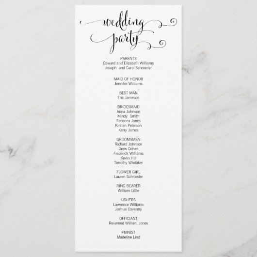 Modern we doen het programma voor het bruiloft van programmakaart (Achterkant)