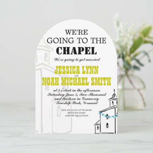  Modern We gaan naar de Chapel Wedding Kaart (Staand voorkant)