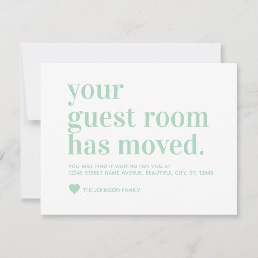 Modern we hebben Gastkamer verplaatst Mint Green Aankondiging (Voorkant)