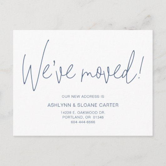 Modern we hebben New Home Dusty Blue verplaatst Aankondigingskaart (Voorkant)