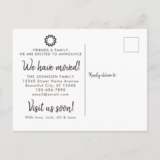 Modern We hebben Tropical Beach Sunset Moving verp Aankondigingskaart (Achterkant)