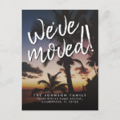 Modern We hebben Tropical Beach Sunset Moving verp Aankondigingskaart (Voorkant)