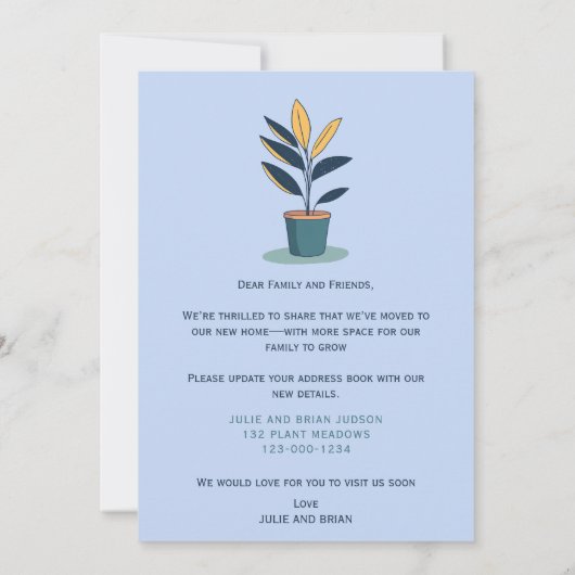 Modern "We hebben verhuisd" met Potted House plant Aankondiging (Achterkant)