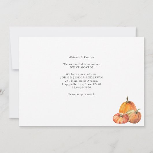 Modern we hebben White door Pumpkin Herfst Moving Aankondiging (Achterkant)